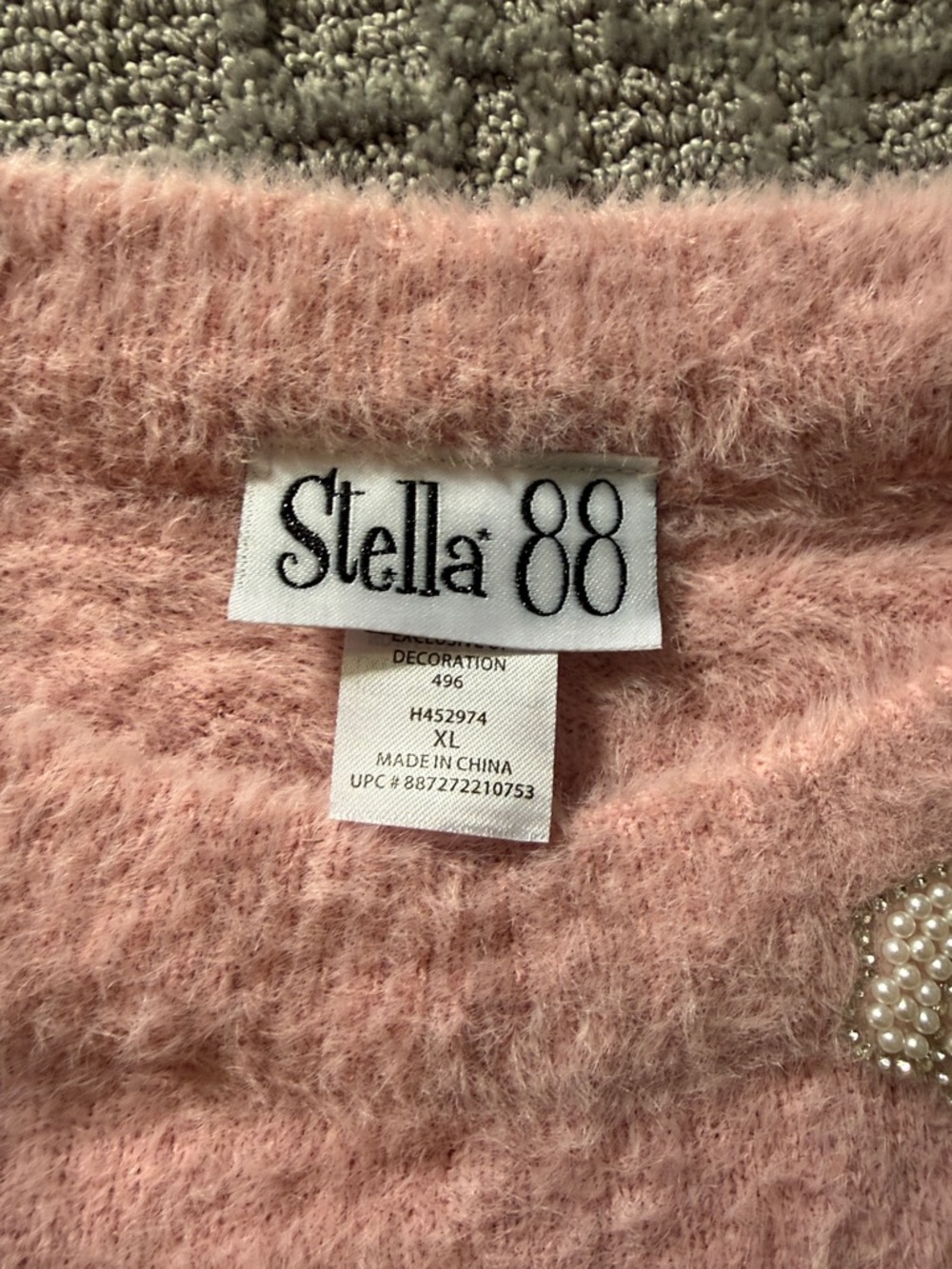 Stellah Soft Pink Fuzzy Sweater with Pearl Bow - Picture 2 of 3
